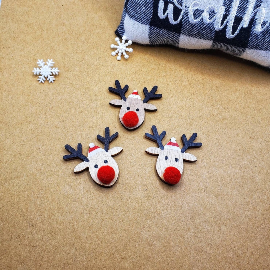 Christmas Reindeer Fridge Magnet Set of 3 Cute Wood Holiday Magnets ...