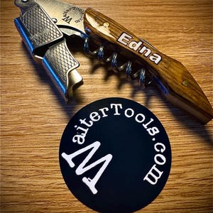 Personalized Wine Bottle Opener Corkscrew 3 in 1 with knife. (‘The Sommelier’)