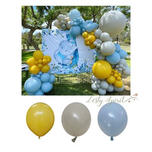 DIY Balloon Arch Kit - Mustard Yellow, Light Blue, Stone Gray Balloons - Baby Elephant Theme Balloon Garland for Baby Showers & Parties