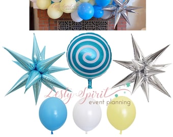 Baby Blue 5ft Foil & Latex Balloon Garland * Balloon Decoration Combo * Star Burst * Celebration Balloon