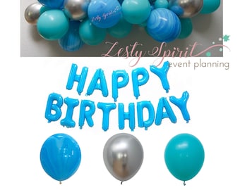 Foil Balloon * Happy Birthday Banner * Baby Blue Foil Balloon Decoration * Balloon Banner for Parties
