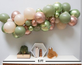 Balloon Arch * khaki green, metallic lime green, beige sand, and rose gold * DIY Balloon Arch Kit * Balloon Garland
