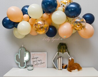 DIY Balloon Arch Kit - Metallic Dark Blue, Cream, Peach & Gold Confetti Balloons - Balloon Garland for Parties, Weddings, Baby Showers