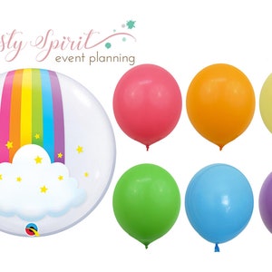 Helium Bubble Balloon * Rainbow Clouds * Happy Birthday Balloon * 24&quot; Inflated Size for Parties