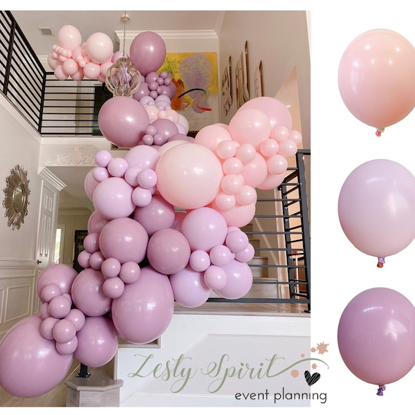 Balloon Arch * Double Stuffed Balloons * Pastel Pink Balloon Garland * Pastel Lilac Balloon * Bridal Balloon