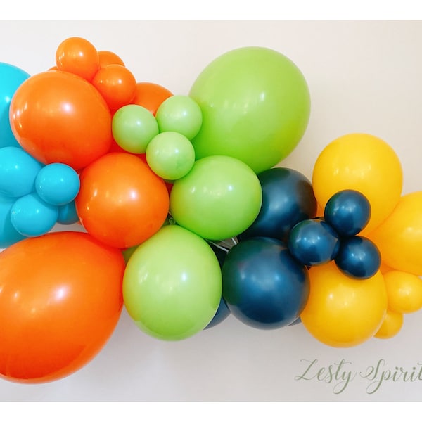 Balloon Arch * Teal, Orange, Lime Green, Metallic Dark Blue and Light Orange * DIY Balloon Arch Kit * Balloon Garland