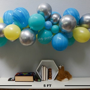 Balloon Arch * Marble Blue, Teal, Soft Yellow, Metallic Silver * DIY Balloon Arch Kit * 5ft Balloon Garland