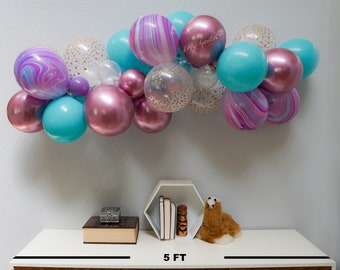 Metallic Pink Teal Unicorn Marble Gold Polka Dot Balloon Arch DIY Balloon Arch Kit 5ft Balloon Garland