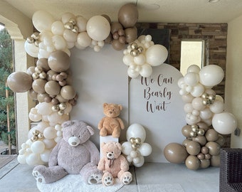 Teddy Bear Balloon Arch Kit - Beige & Mocha Double Stuffed Balloons - DIY Garland for Baby Showers and Parties - High-Quality Latex