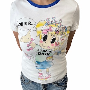 Christian Dior Vintage J'ADORE DIOR Cartoon T-shirts #36 Top Logo