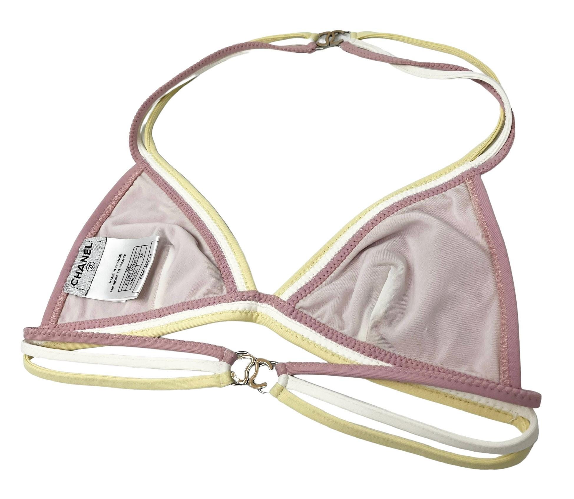 CHANEL Vintage 04C CC Logo Bikini Swimsuit #36 Pink White CHANEL Vintage 04C CC Logo Bikini Swimsuit #36 Pink White