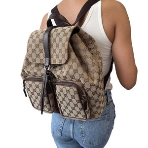 GUCCI Vintage GG Monogram Logo Backpack Bag Brown Silver  display picture 3