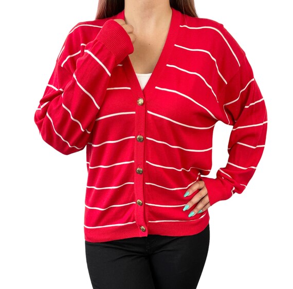 CHANEL Vintage Coco Mark Logo Cardigan M Sweater Red Cotton Button