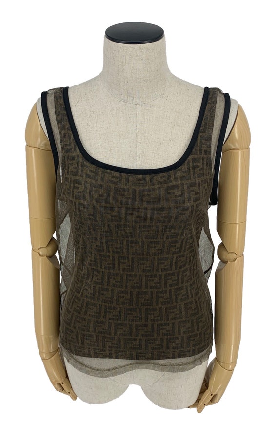 Authentic FENDI Zucca Logo Mesh See Through Tank T