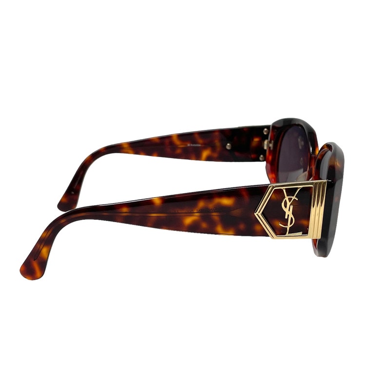 Yves Saint Laurent Vintage YSL Initial Logo Sunglass Brown Gold Rank AB image 3