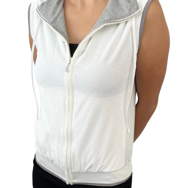 CHANEL Sport Vintage 08P CC Logo Sleeveless Zipped Hoodie #40 White RankAB