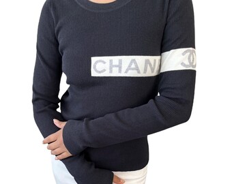 CHANEL Vintage 08P CC Mark Logo Ribbed Sweater Top 34 Cotton Black Rankab Etsy Ireland