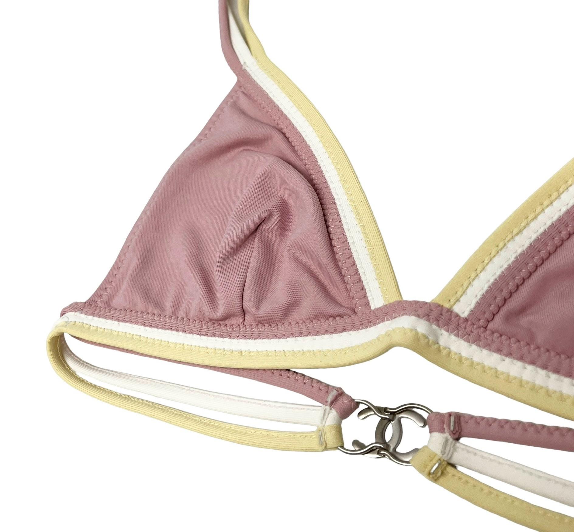CHANEL Vintage 04C CC Logo Bikini Swimsuit #36 Pink White