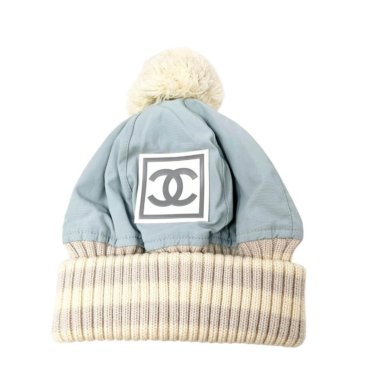 CHANEL Sport Vintage Coco Mark Logo Knit Beanie Winter Ski