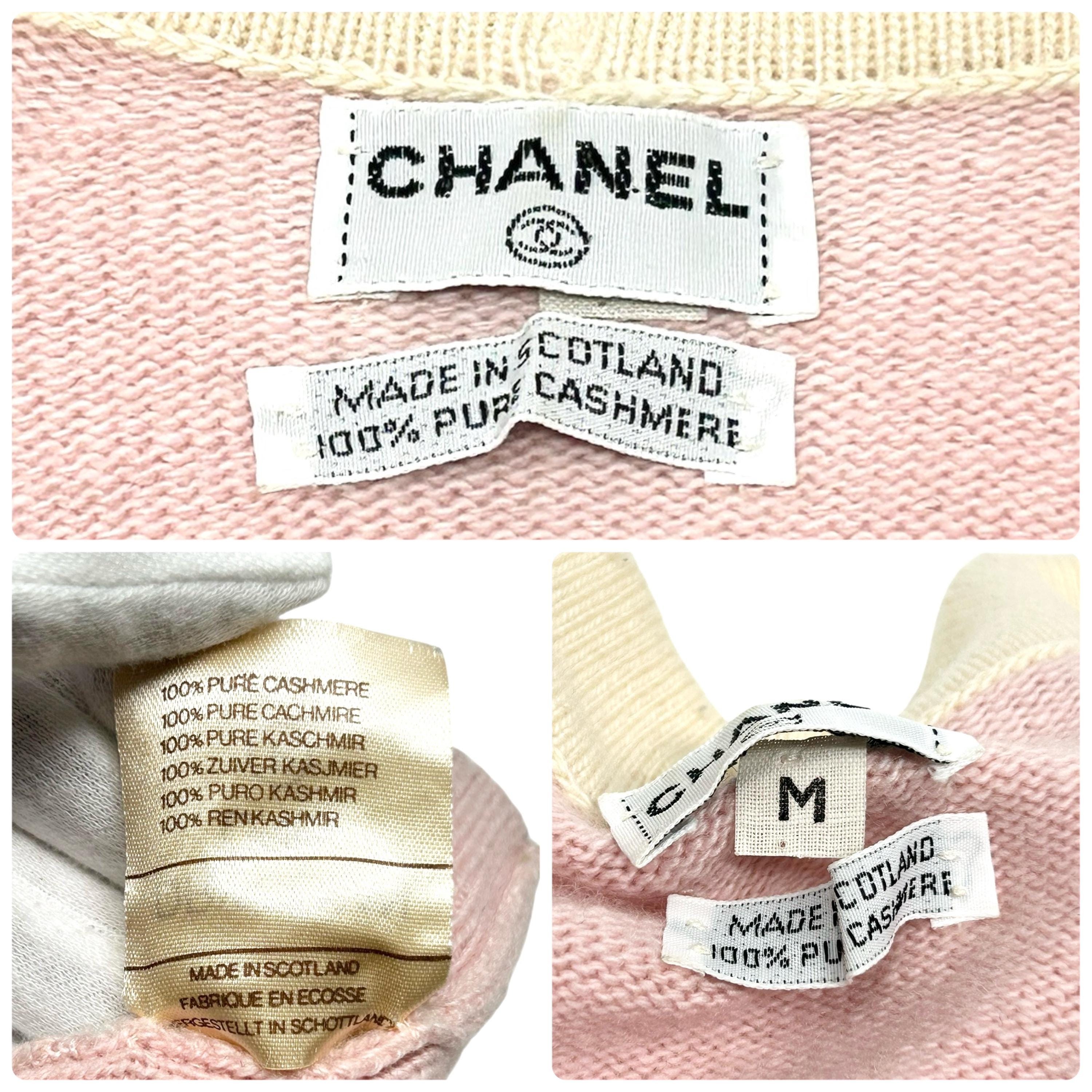 CHANEL Vintage CC Mark Logo Cardigan Pink Cream Cashmere