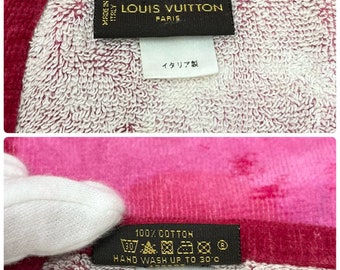 LOUIS VUITTON Vintage Logo Beach Towel Terrycloth Pink Red 