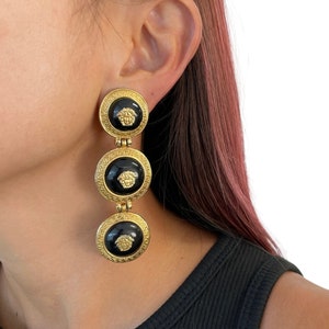 GIANNI VERSACE Vintage Logo Earrings Fashion Jewelry Gold Medusa Metal RankAB