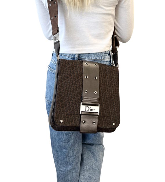 Christian Dior Vintage 2002 Trotter Monogram Shoulder Bag Crossbody Brown  Canvas
