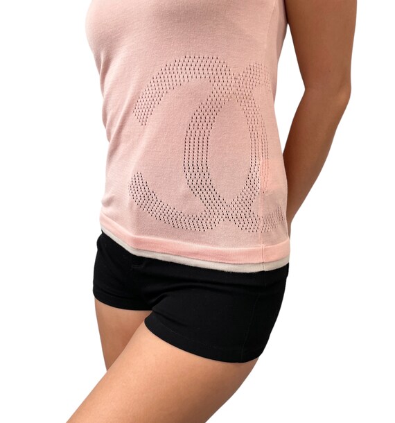 CHANEL Sport Vintage 03P Coco Mark Logo Knit Top #38 Black Pink Cotton  RankAB