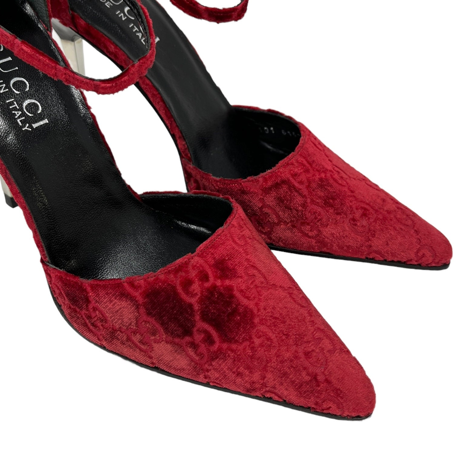 GUCCI Vintage GG Monogram Heels #37 US 6.5 Pumps Red Silver GUCCI Vintage GG Monogram Heels #37 US 6.5 Pumps Red Silver