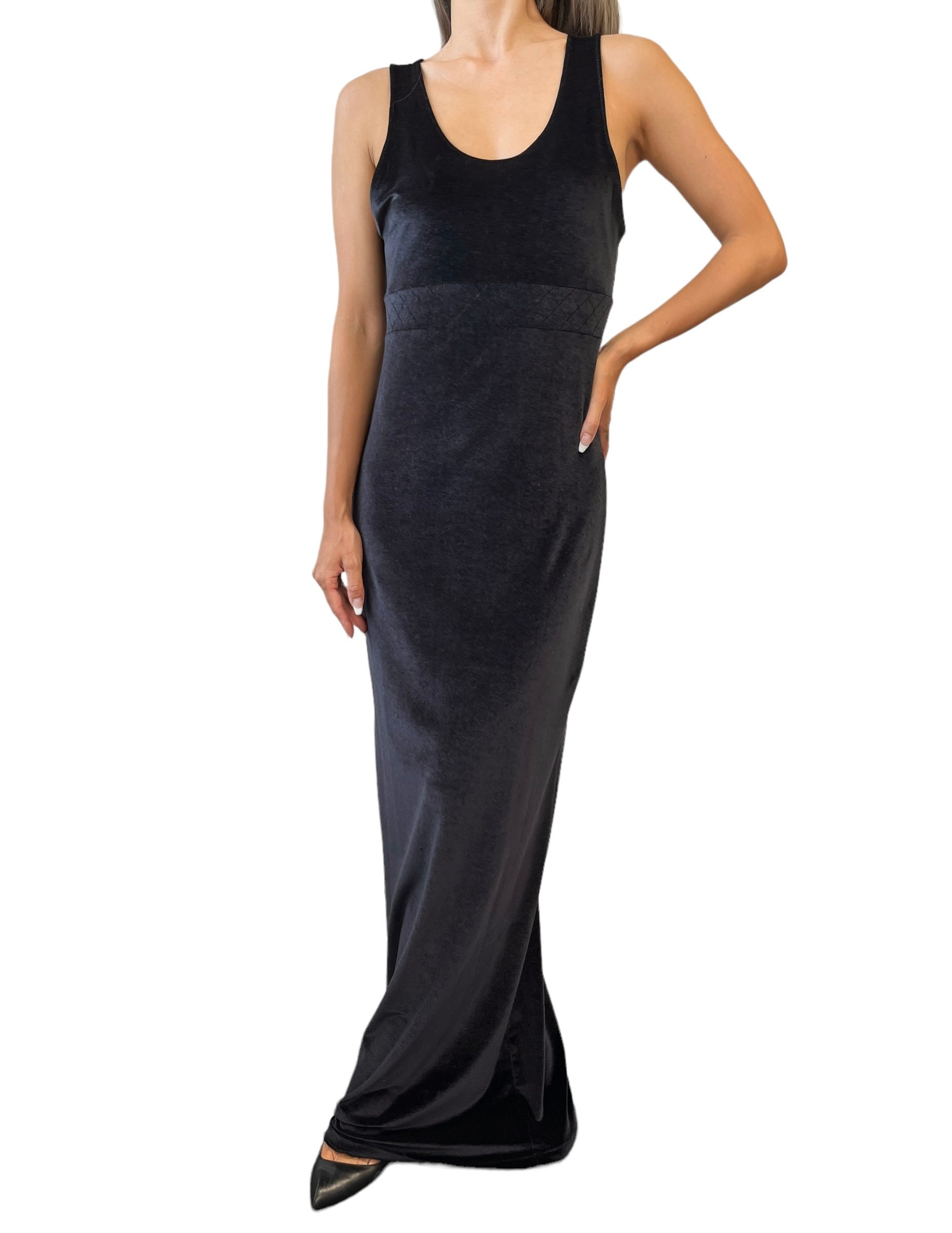 CHANEL Vintage 05C Coco Mark One-piece #38 Long Dress Black