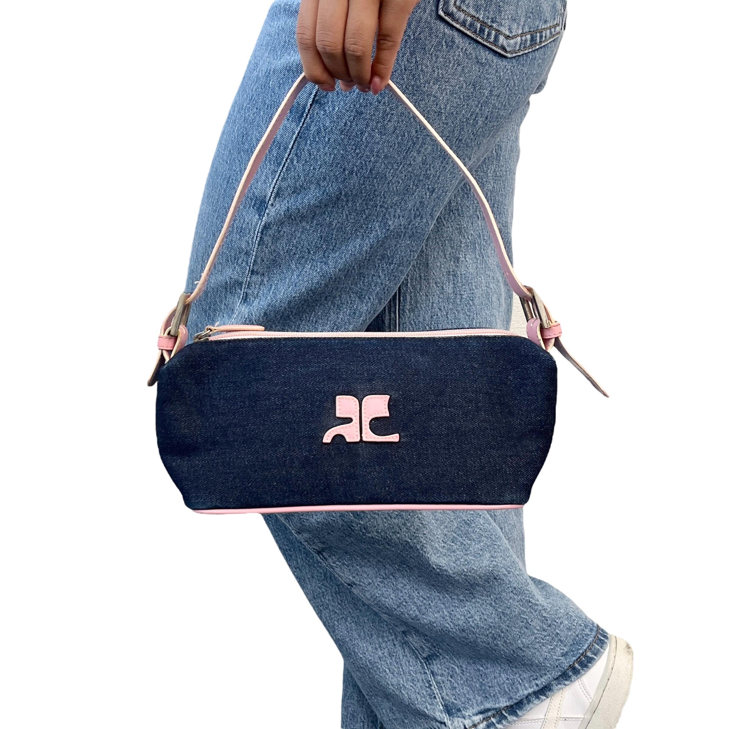 クレージュ ヴィンテージ ロゴ デニム ショルダーバッグ ポーチ ブルー