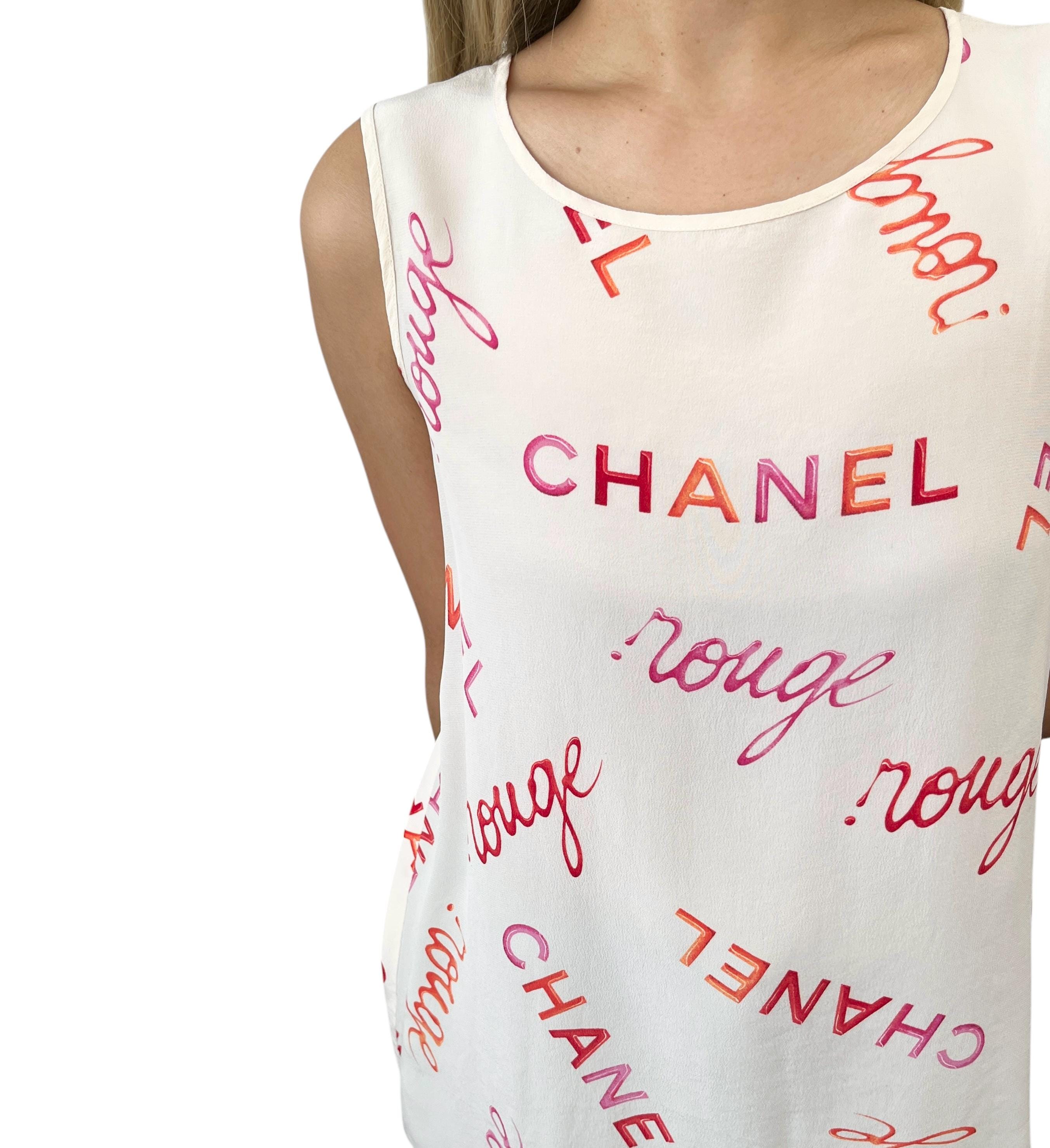 CHANEL Vintage CC Mark Logo Rouge Tank Top Cream Pink Orange