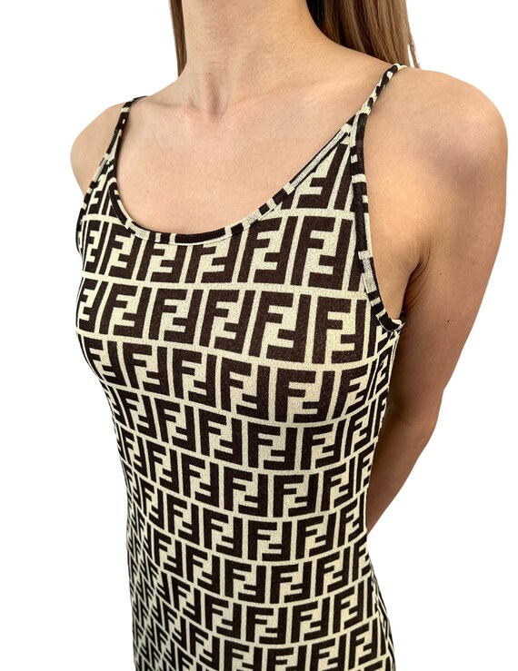 FENDI Vintage Zucca Monogram Dress 40 One-piece Beige Black FENDI Vintage Zucca Monogram Dress 40 One-piece Beige Black