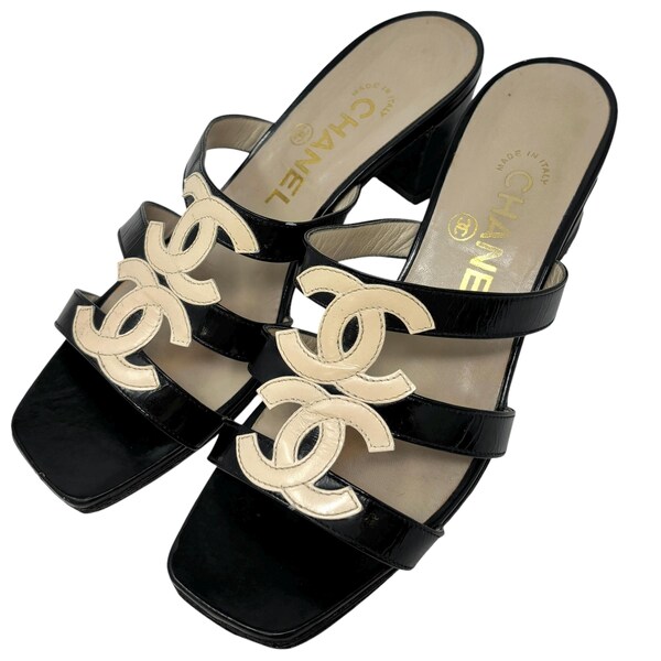 CHANEL COCO Mark Clear Heel Mule Sandals G36151 black 36C
