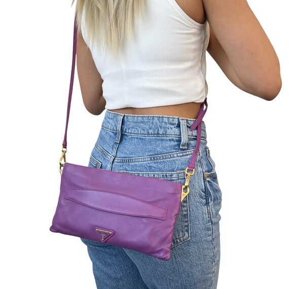 PRADA Vintage Logo Shoulder Bag Cross Body Purple Pink Zip Leather Rank AB Etsy UK