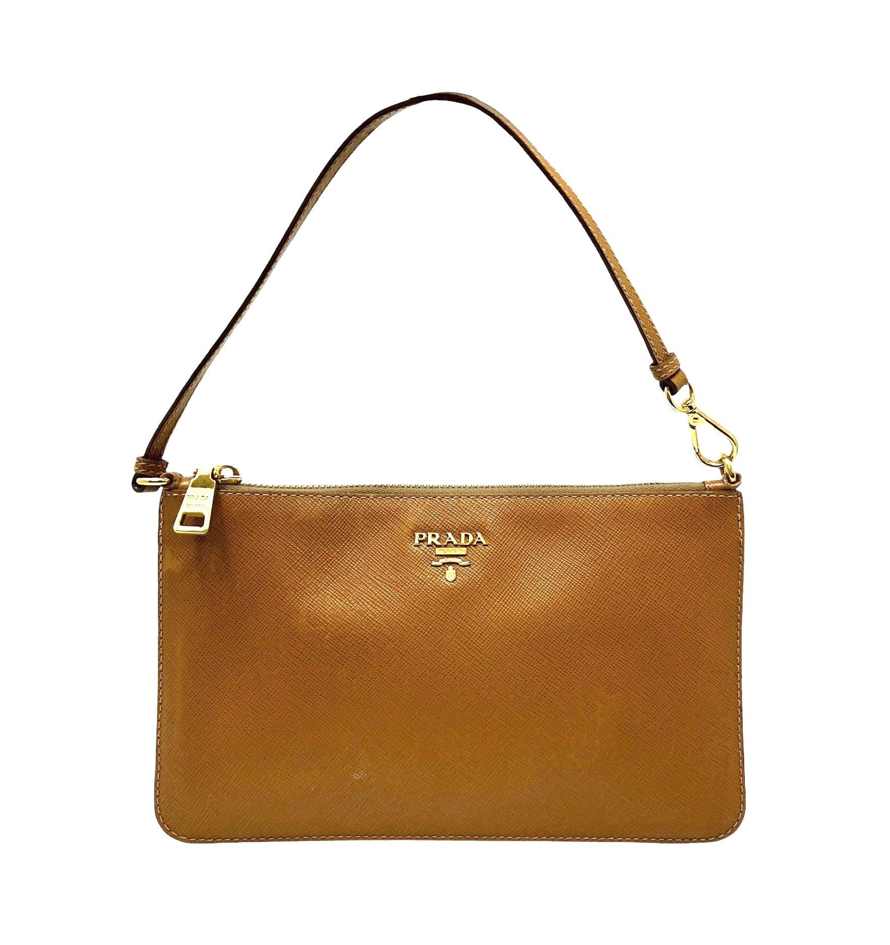 PRADA Vintage Logo Mini Shoulder Bag Zip Light Brown Gold PRADA Vintage Logo Mini Shoulder Bag Zip Light Brown Gold