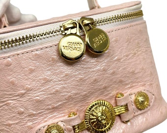 GIANNI VERSACE Vintage Logo Sun Vanity Bag Leather Pink Gold
