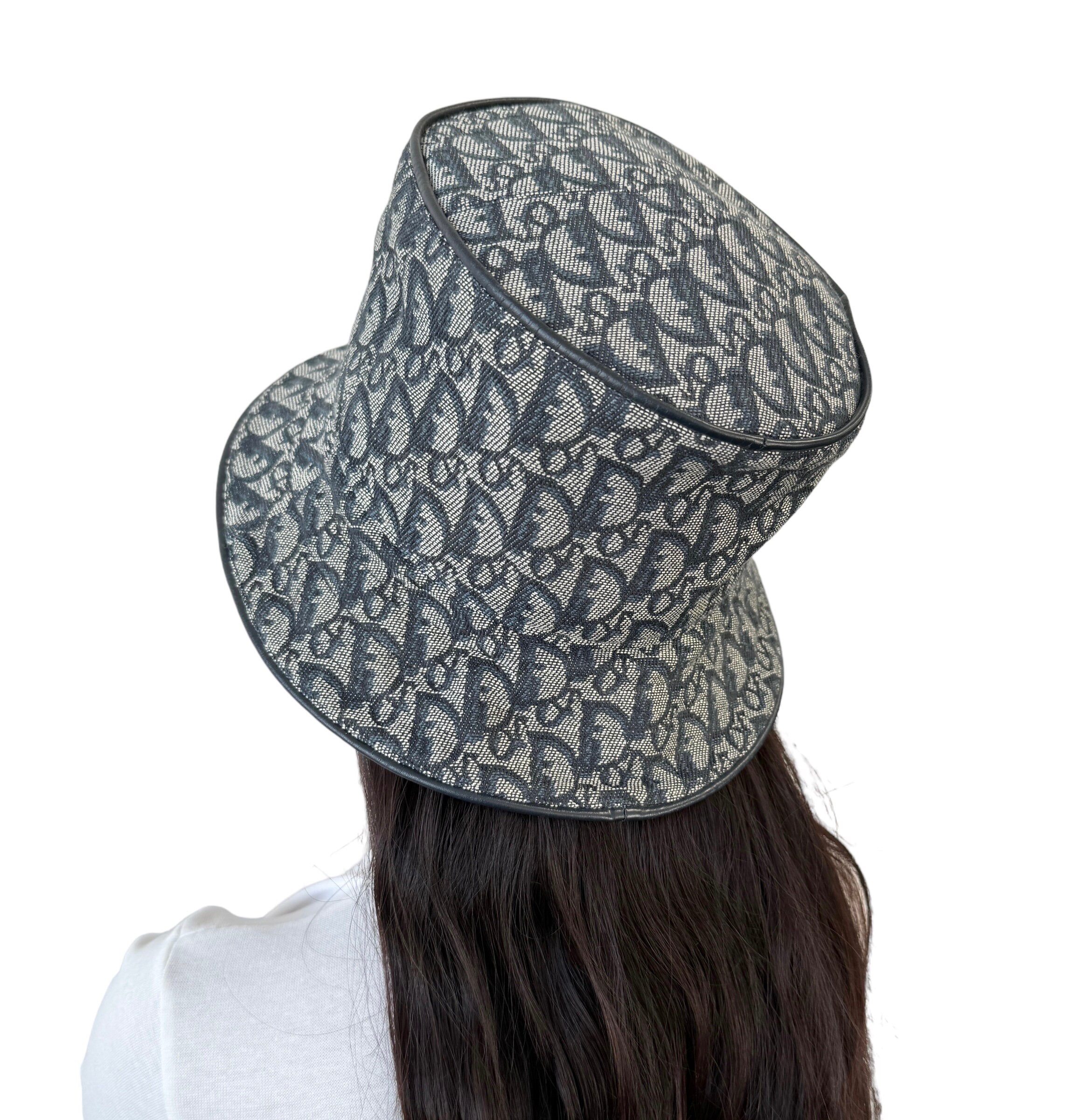 Christian Dior Vintage Trotter Monogram Bucket Hat #57 Dark Christian Dior Vintage Trotter Monogram Bucket Hat #57 Dark