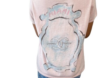 CHANEL Vintage 09C Miami CC Mark Logo Knit Sweater Top 42 Cashmere 
