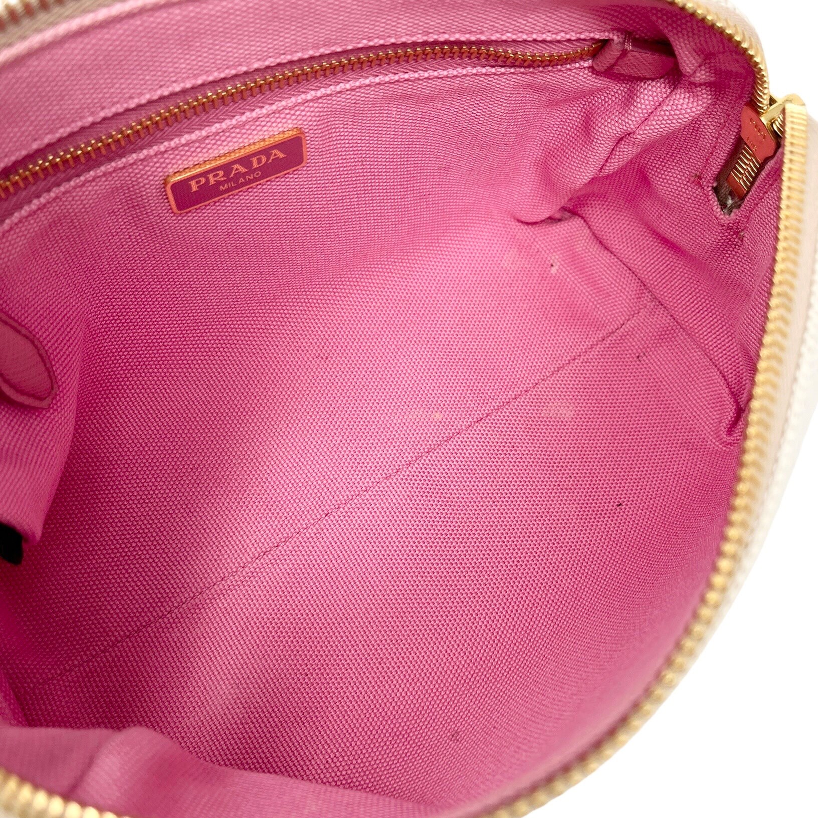 PRADA Vintage Big Logo MISTOLINO Wristlet Bag Pouch Creme Pink Canvas Rank AB Etsy