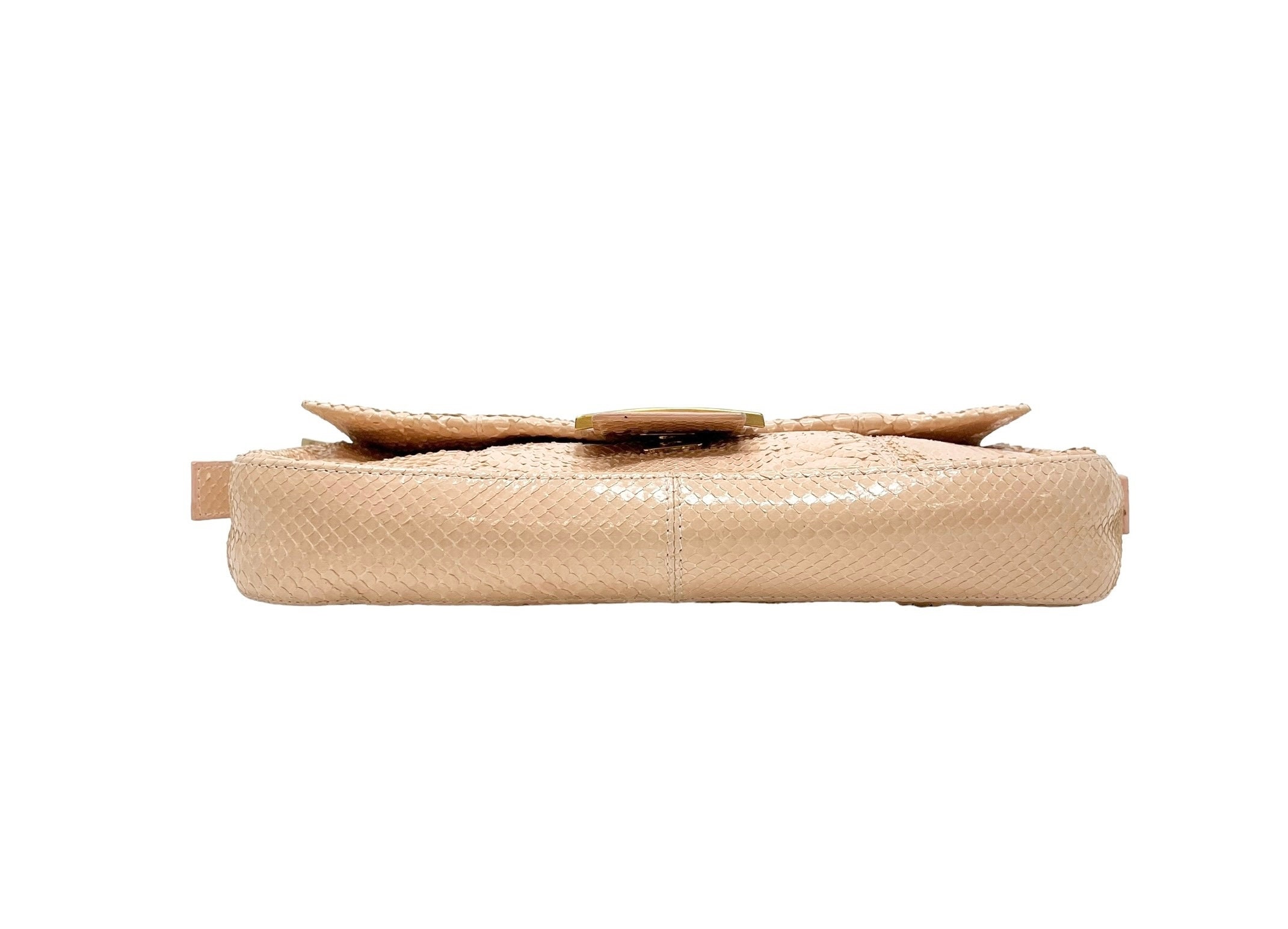 FENDI Vintage FF Logo Mamma Baguette Shoulder Bag Beige Gold