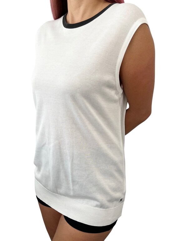 CHANEL 95P boutique Vintage COCO Mark Paper Tag Short Sleeve blouse Shirt tops white 38