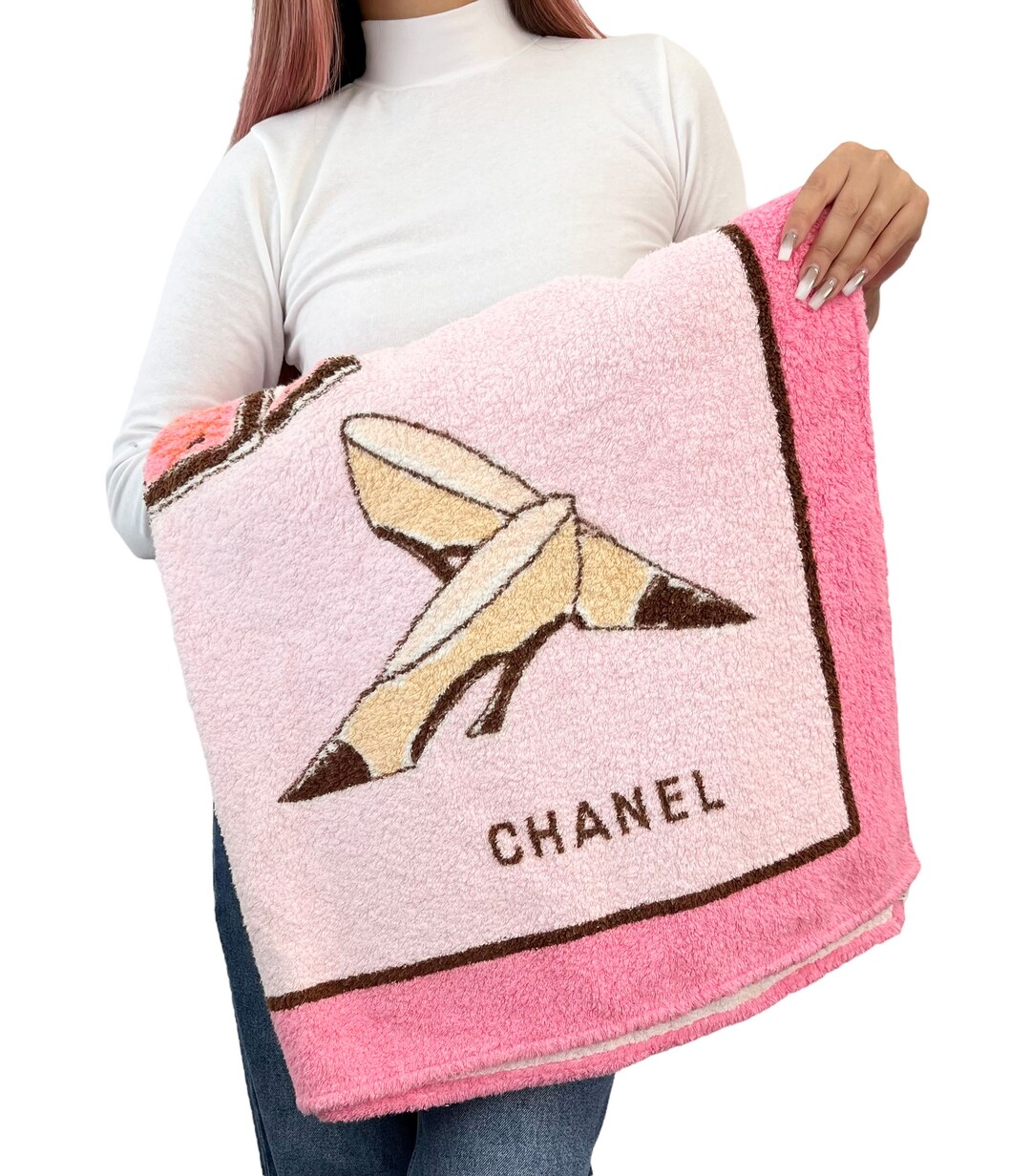 Iconic Spring 1994 Chanel Large Printed Towel in Baby Pink & Soft Blue