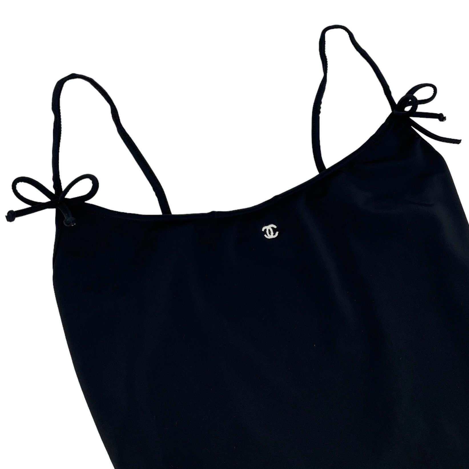 CHANEL Vintage CC Mark Logo Swimsuit #38 One-piece Ribbon