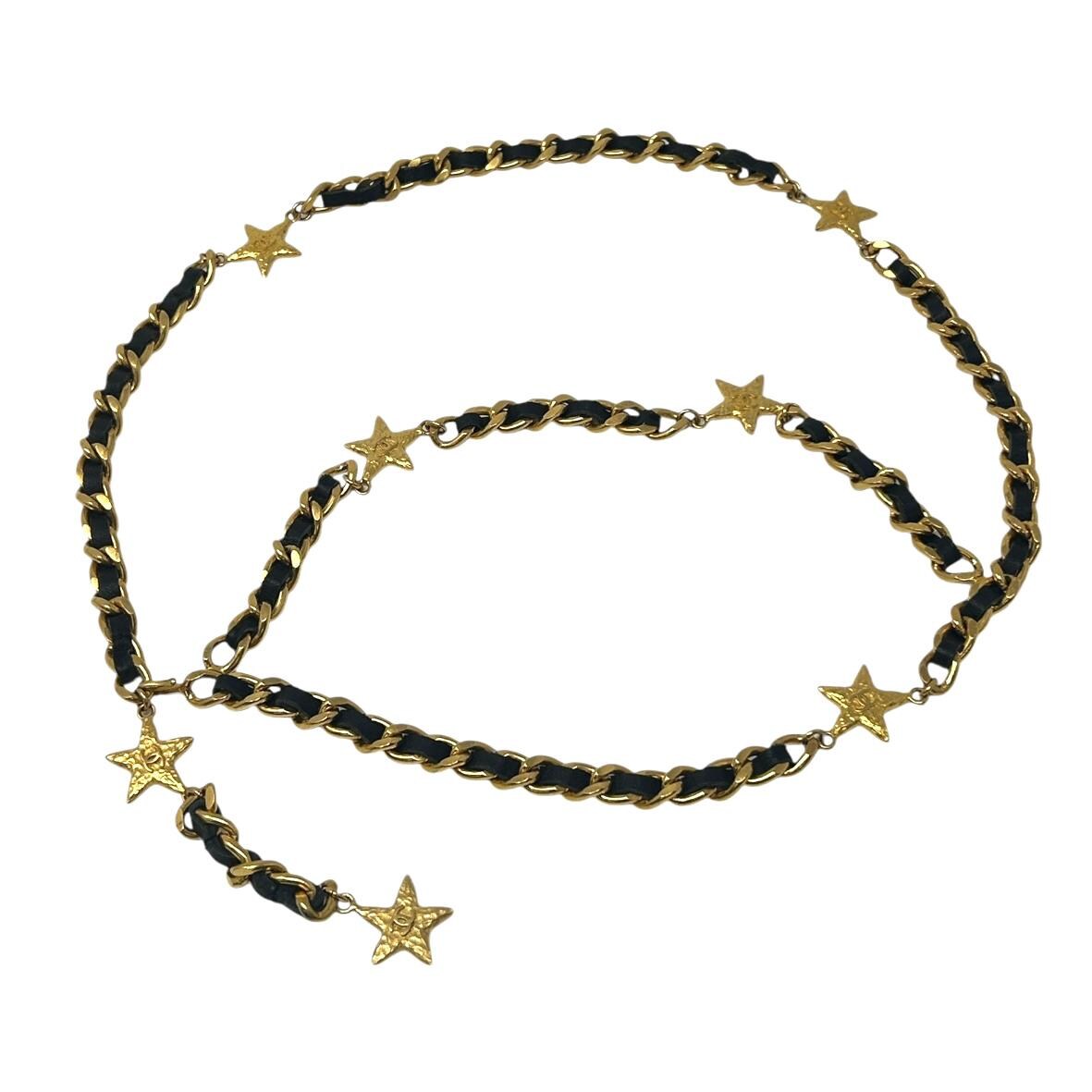 CHANEL Vintage 95A CC Logo Chain Belt Gold Black Leather Metal Star [105490] CHANEL | Accessories | Chanel Vintage 95a Cc Logo Chain Belt  main image 4