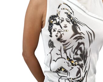 Christian Dior Vintage Zipped Tank Top #38 Sequins White Silver