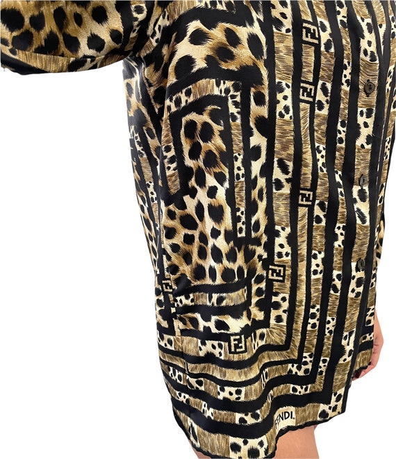 FENDI Vintage Big FF Logo Silk Shirt Top #42 Leop… - image 4