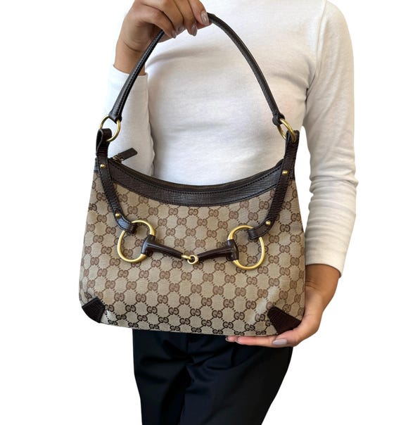 GUCCI Vintage GG Monogram Logo Shoulder Bag Horsebit Brown GUCCI Vintage GG Monogram Logo Shoulder Bag Horsebit Brown