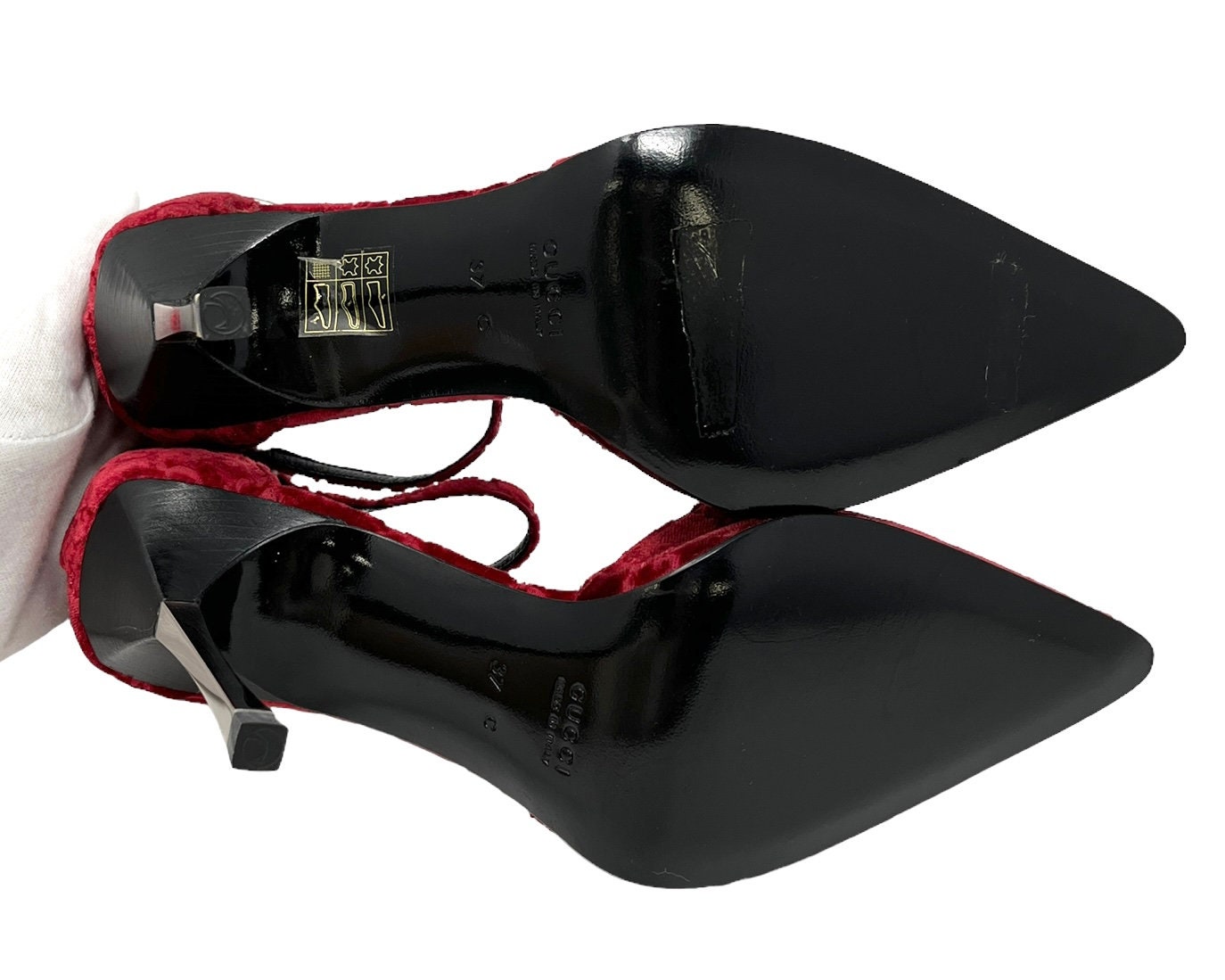 GUCCI Vintage GG Monogram Heels #37 US 6.5 Pumps Red Silver GUCCI Vintage GG Monogram Heels #37 US 6.5 Pumps Red Silver