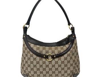 GUCCI Vintage GG Monogram Logo Shoulder Bag Horsebit Brown GUCCI Vintage GG Monogram Logo Shoulder Bag Horsebit Brown